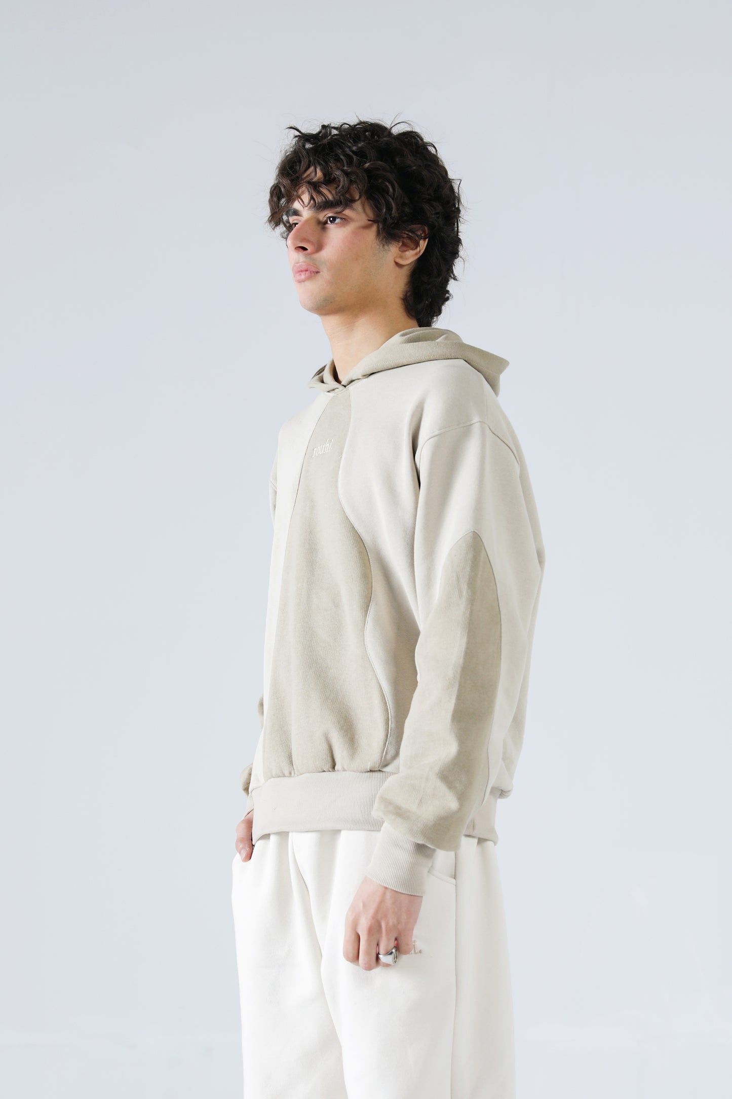 Rouhi Beige Dual-Tone Hoodie