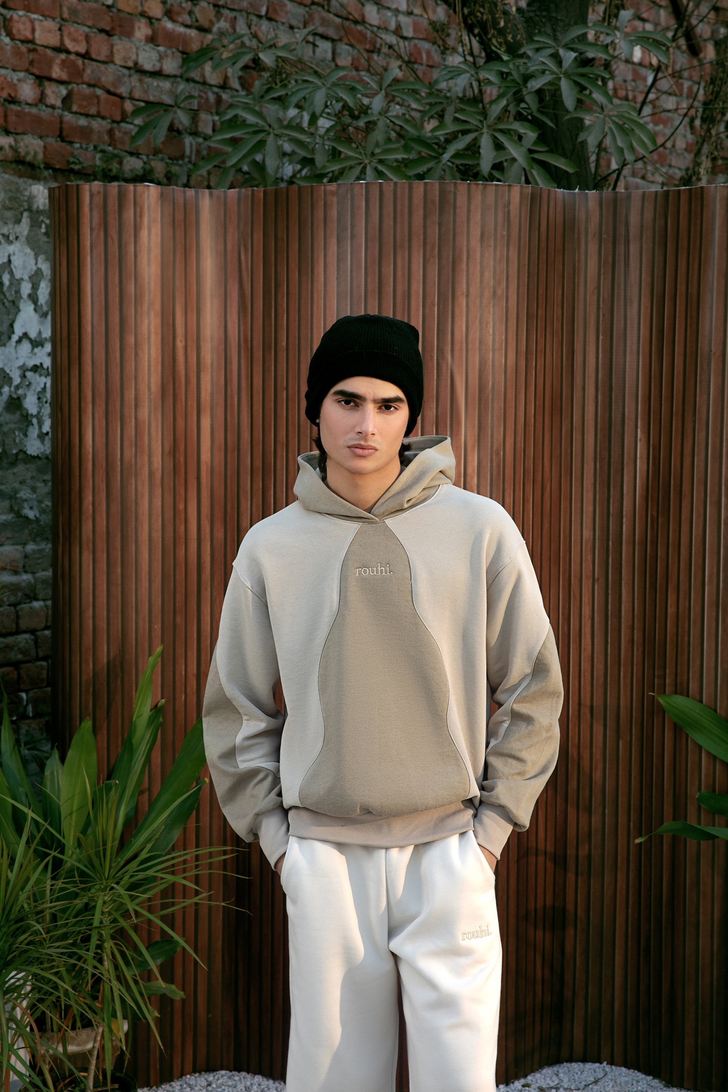 Rouhi Beige Dual-Tone Hoodie