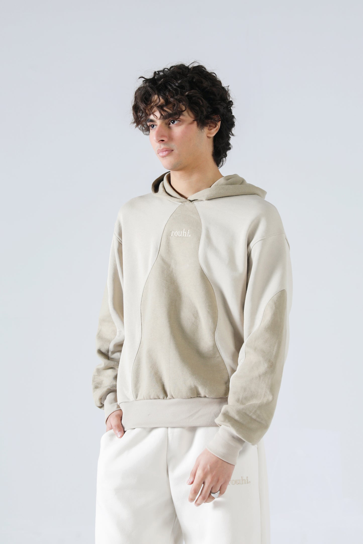 Rouhi Beige Dual-Tone Hoodie