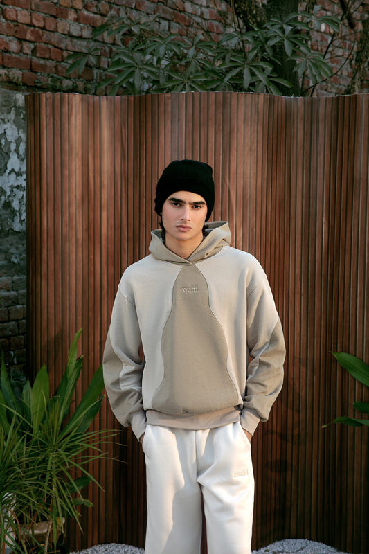 Rouhi Beige Dual-Tone Hoodie